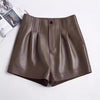 High waisted sheepskin leather shorts for women