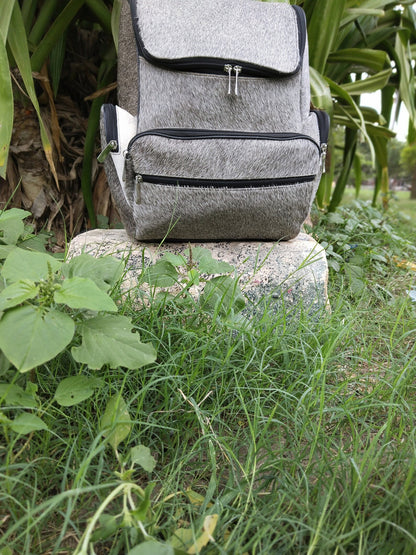 Cowhide Backpack Mommy Bag Grey