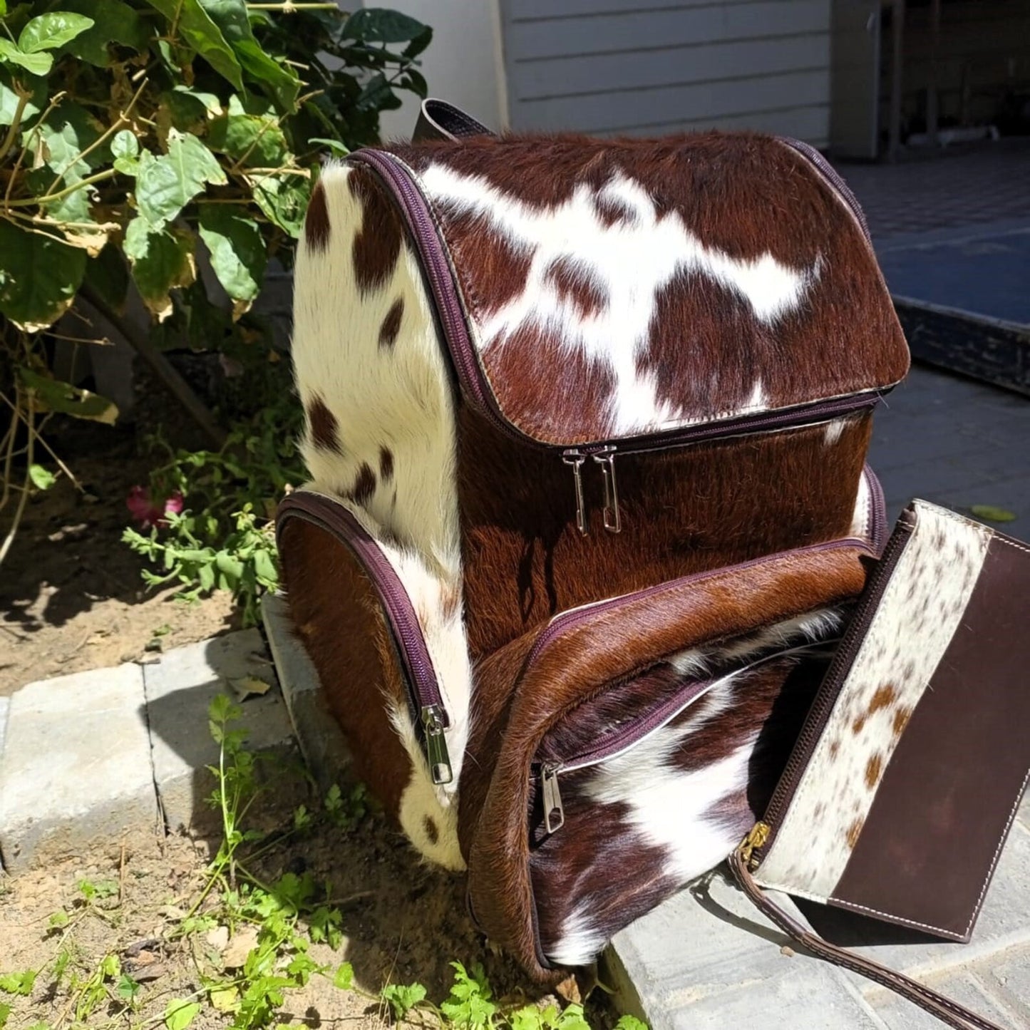 Cow Skin Backpack With Clutch Purse