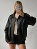 Black Leather Oversized Bomber Jacket