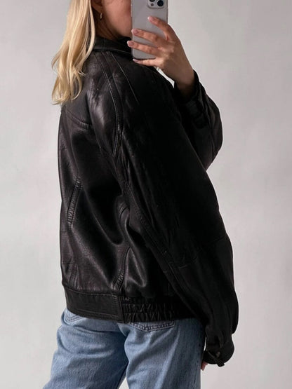 Women Oversized Leather Moto Jacket