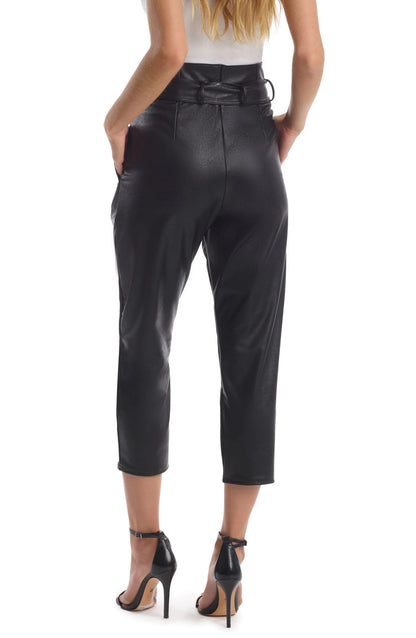 paperbag leather pants women