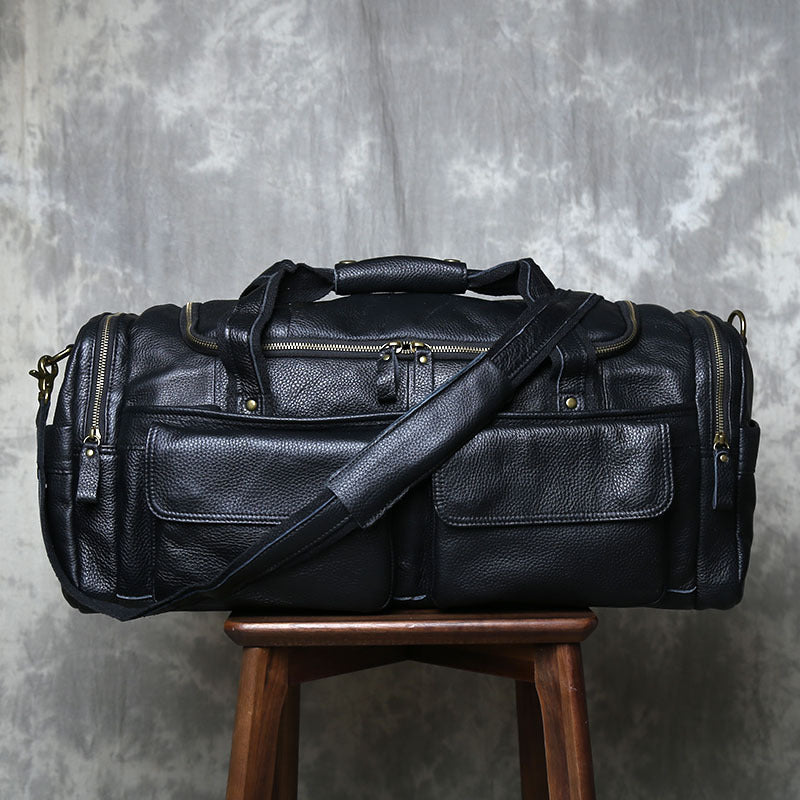Vintage leather weekender duffel bag for men