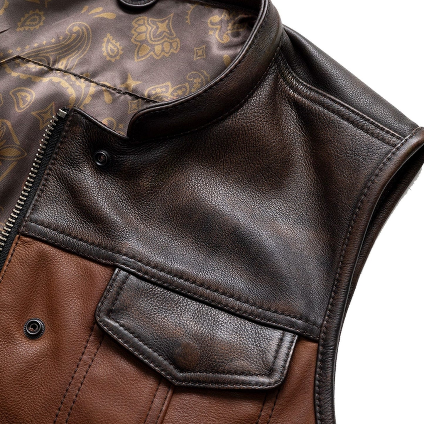 dark brown leather motorcycle vest