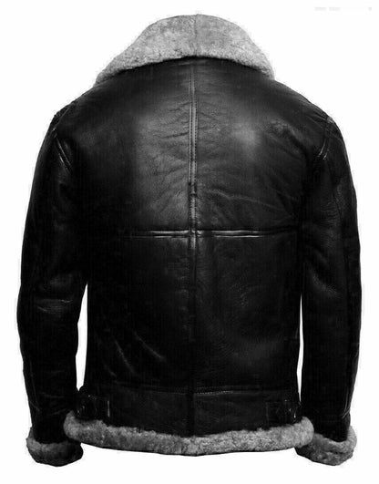 mens black leather shearling bomber jacket