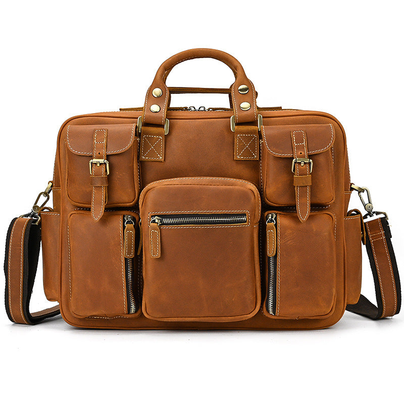 Men brown leather business briefcase bag