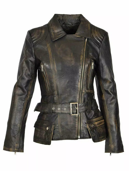 distressed Dark leather jacket