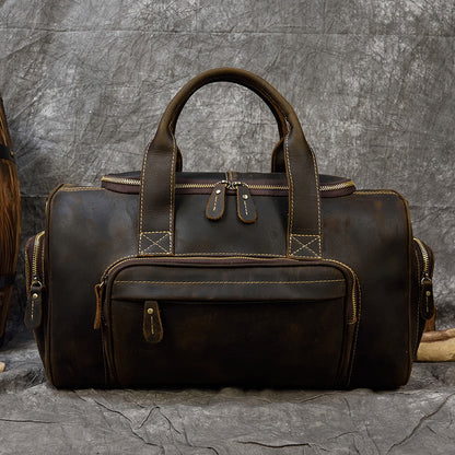 Retro crazy horse leather travel duffle bag