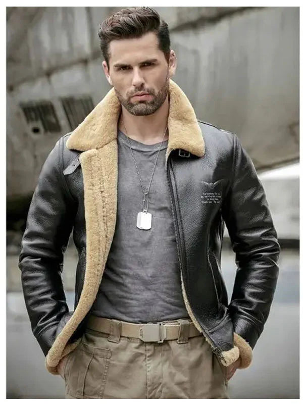 mens bomber leather jacket with shearling