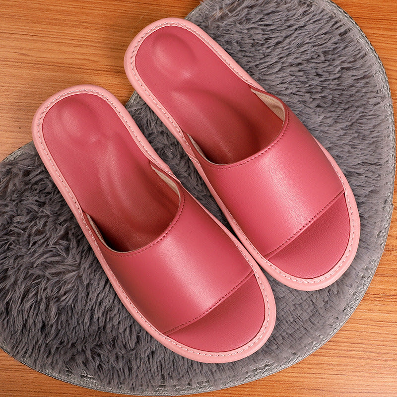 Leather Slippers for Women with Open Toe