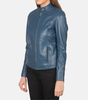 Women’s Blue Leather Biker Jacket