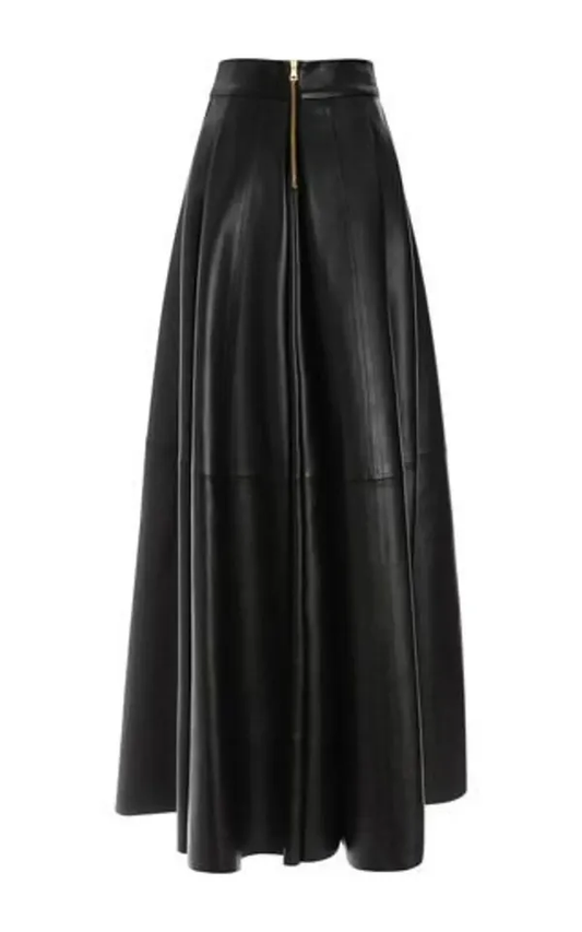 Black Genuine Leather Maxi Skirt