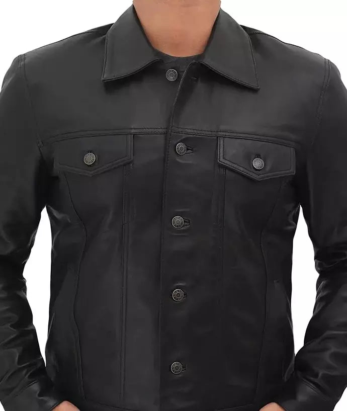 Men's Leather Button Up Shirt