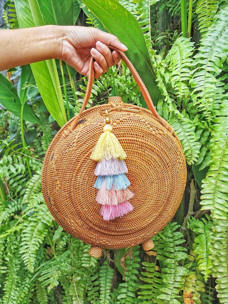 Round Rattan Bag With Handles