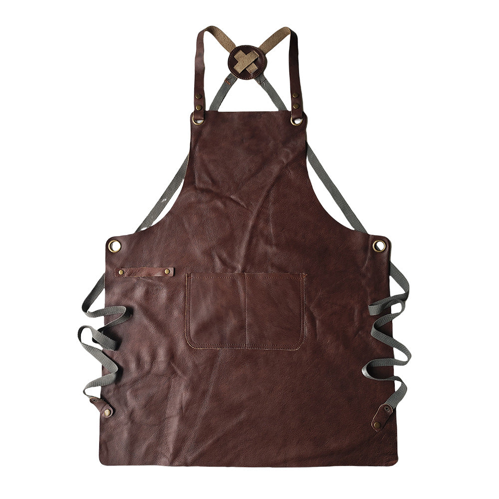Genuine Leather Cooks Apron with Cross Back Straps