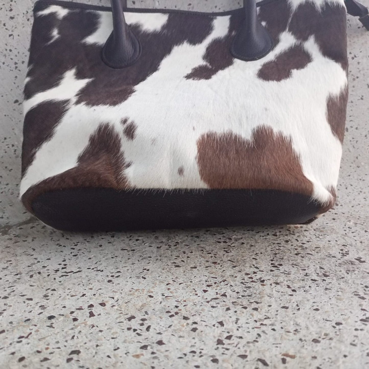 Cow Fur Tote Purse Black Brown White