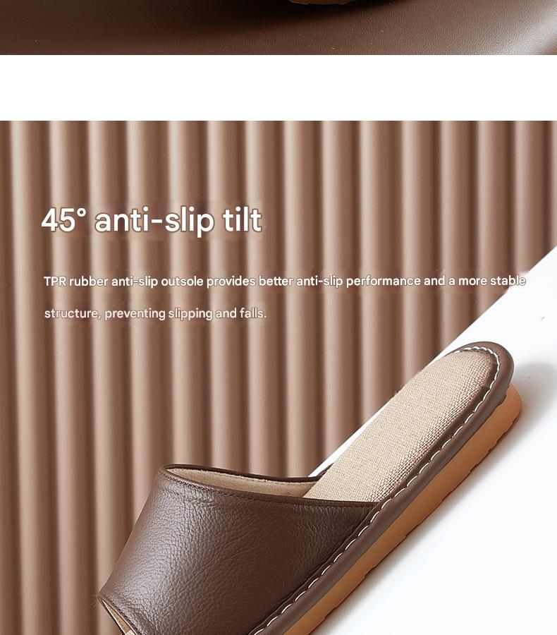 Leather Slippers for Women Linen Footbed Indoor Non Slip Summer Slides