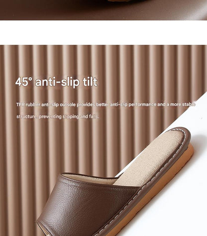 Leather Slippers for Women Linen Footbed Indoor Non Slip Summer Slides