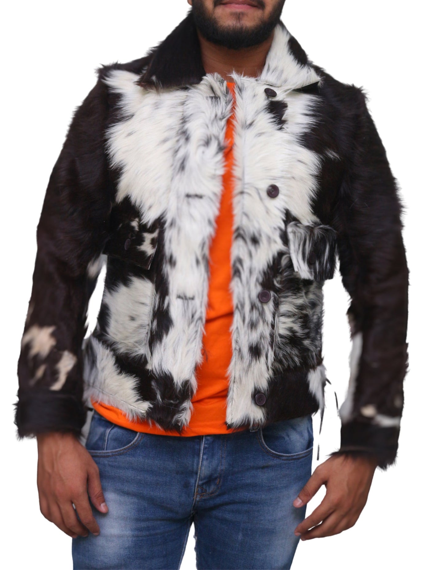 Cow Skin Fur Jacket Black White