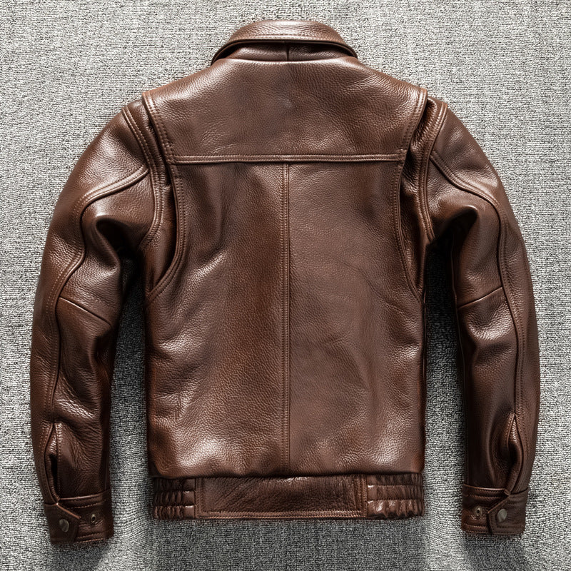 Men Brown Heavy Top Grain Leather Jacket