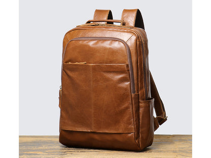 Classic Cowhide Leather Laptop Backpack