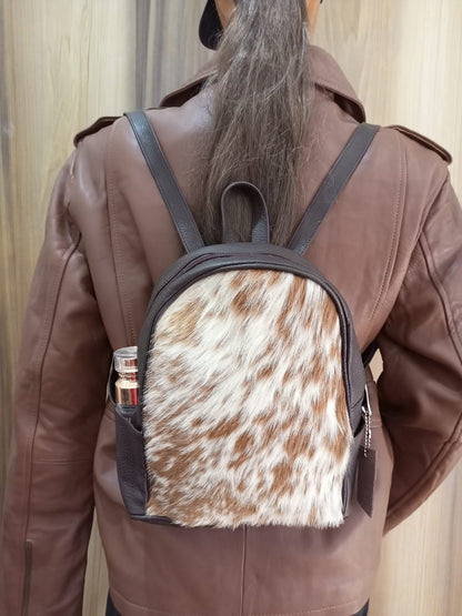 Brown White Mini Cowhide Backpack