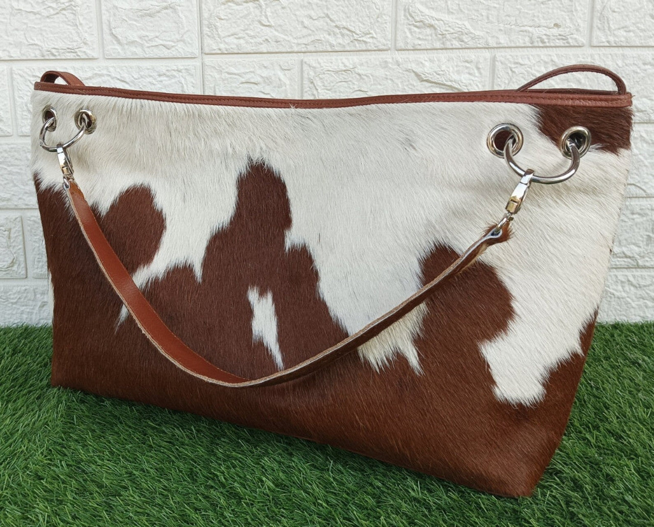 Brown White Cowhide Shoulder Bag
