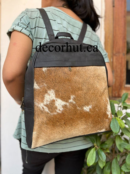 Brown White Natural Cowhide Backpack