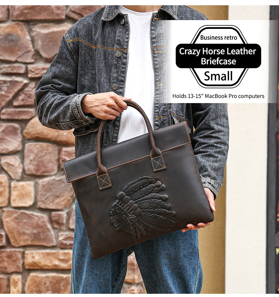 Retro crazy horse leather briefcase for work