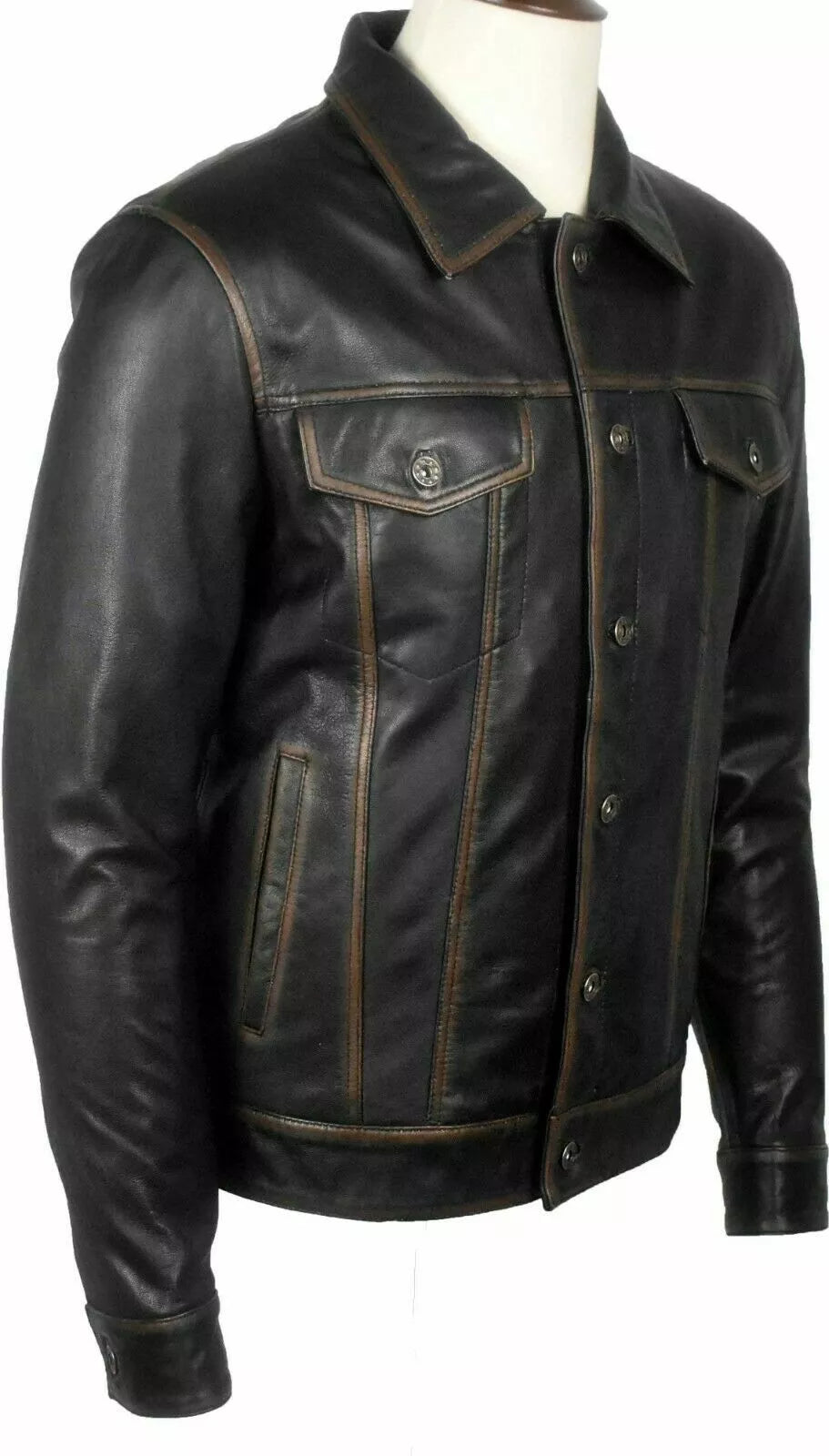 men trucker leather jacket