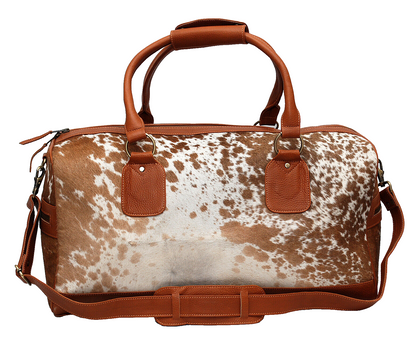 Cowhide Duffle Overnight Bag Brown White