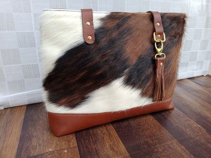 Dark Brown Tricolor Cowhide Tote Bag