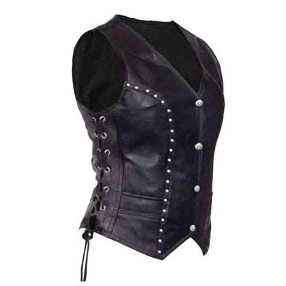 women lace up leather vest