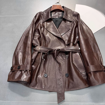 Women’s Loose Fit Genuine Leather Jacket Coat