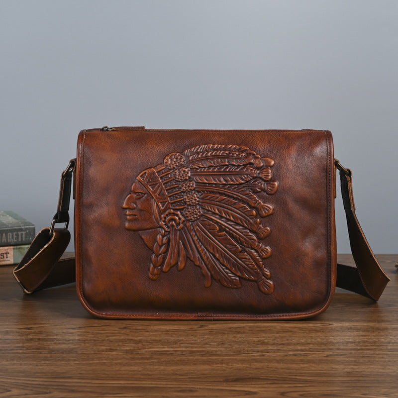 Crazy horse mens leather crossbody sling bag