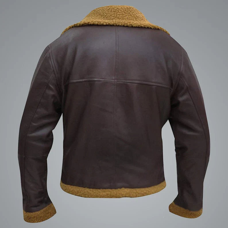 brown leather bomber shearling jacket