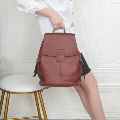 Women top layer cowhide laptop backpack