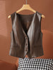 Women's short leather vest with v neck