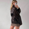 Dark Leather Women Oversized Jacket