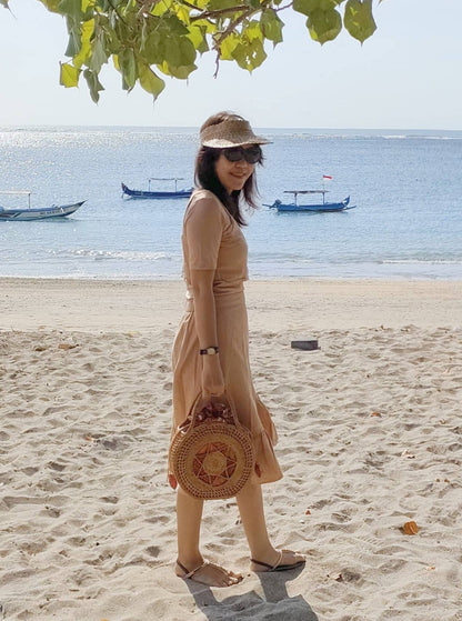 Round Rattan Summer Bag with Star Weave