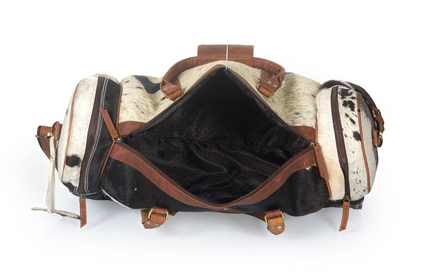 Large Cowhide Duffle Bag Brown White