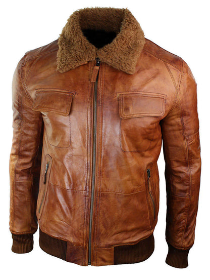 real shearling fur leather bomber jacket men