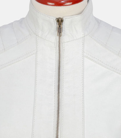 White Bomber Leather Jacket Women