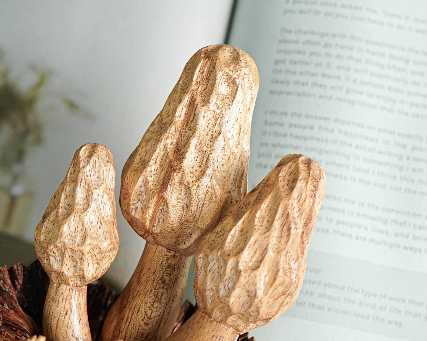 Handcrafted Wooden Mushrooms Sculpture