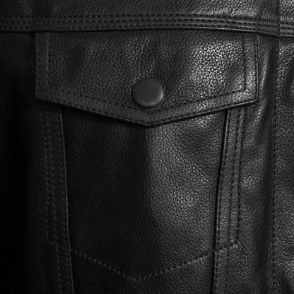 men's black leather shirt