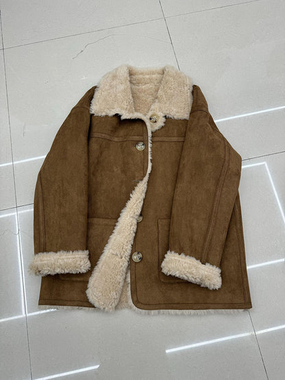 Reversible lambswool suede coat