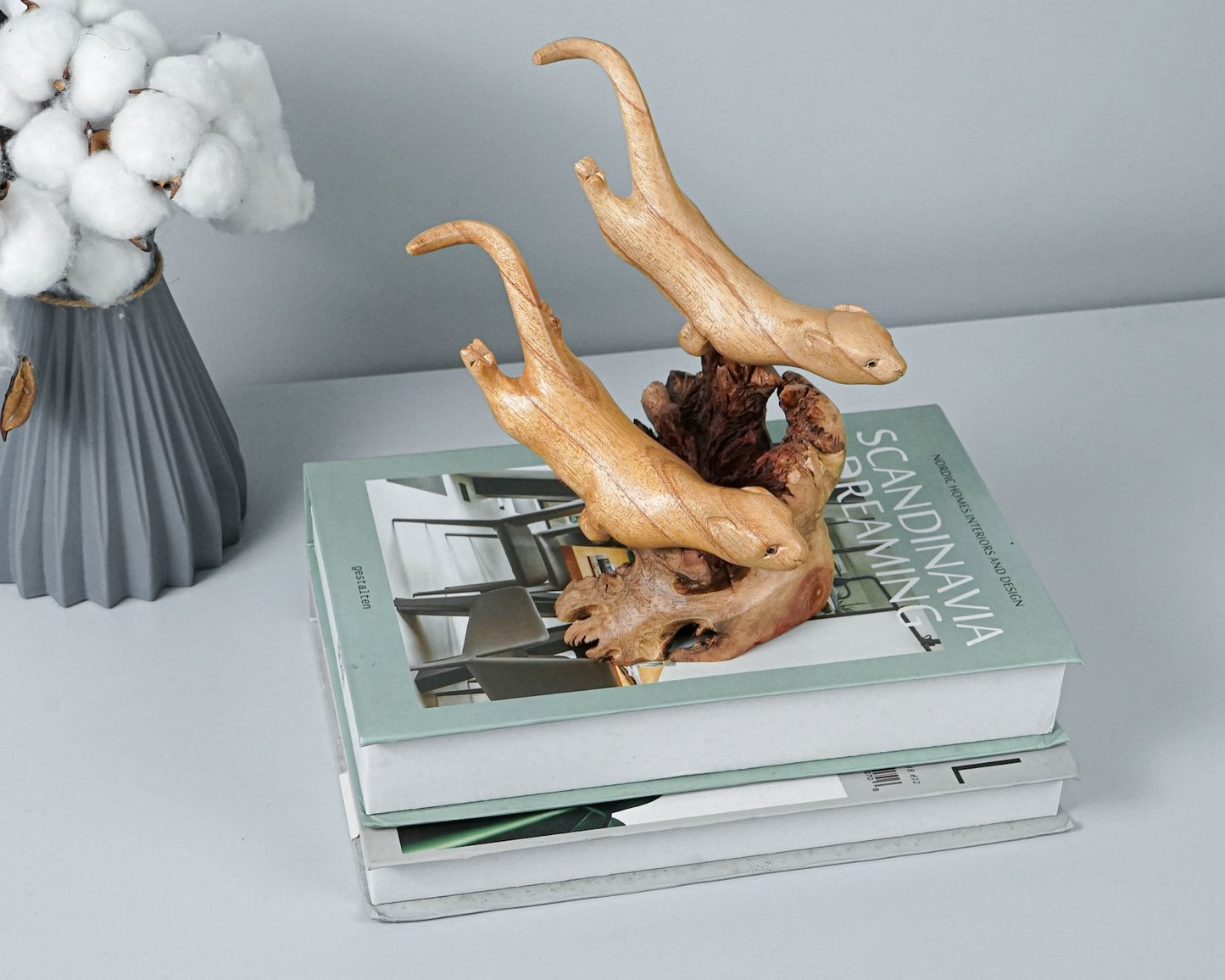 Wooden Otter Sculpture Table Decor