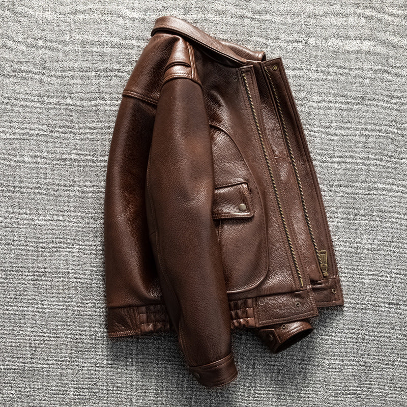 Men Brown Heavy Top Grain Leather Jacket