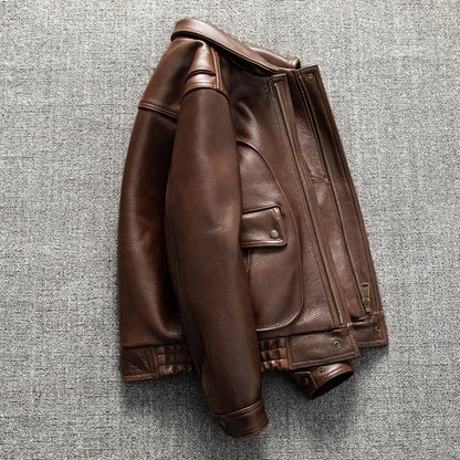 Men Brown Heavy Top Grain Leather Jacket