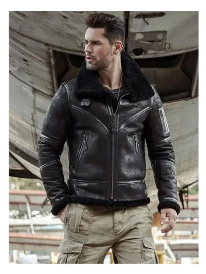 men's shearling aviator leather jacket